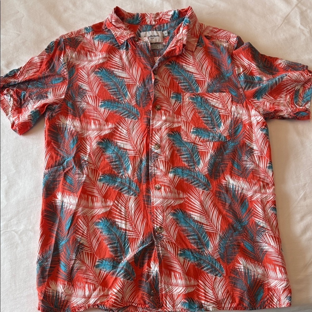 Goodfellow & Co Orange and Teal Leaf Print Shirt